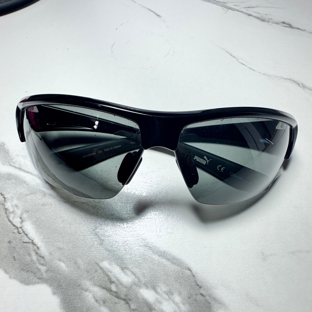 Puma Black Sport Wrap Sunglasses PU14705A DG 70-12-130 Semi Rimless Grey Lens